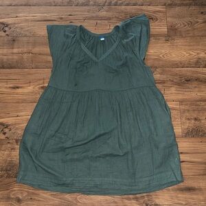 Old Navy Forest Green V-Neck Tiered Mini Dress